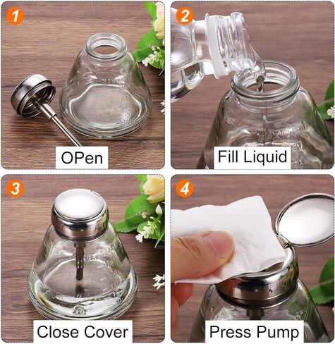 HARFINGTON 2 Pcs 6.1Oz / 180ML Glass Pumping Dispenser Bottle Square Liquid Pumping Press Push Down Alcohol Container with Metal Flip Cover for Makeup Remover Dispensing Alcohol in Saudi Arabia