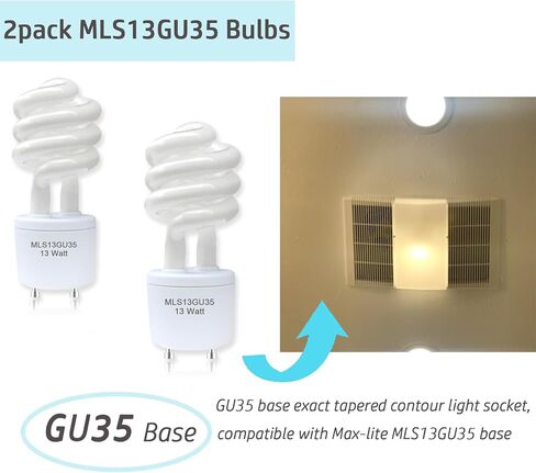 2pack 13Watts MLS13 GU35 3500K Soft White Spiral Light Bulb Replacement for Panasonic VQL5 Bathroom Exhaust Vent Fan,Compatible Maxlite mls13guww in Saudi Arabia