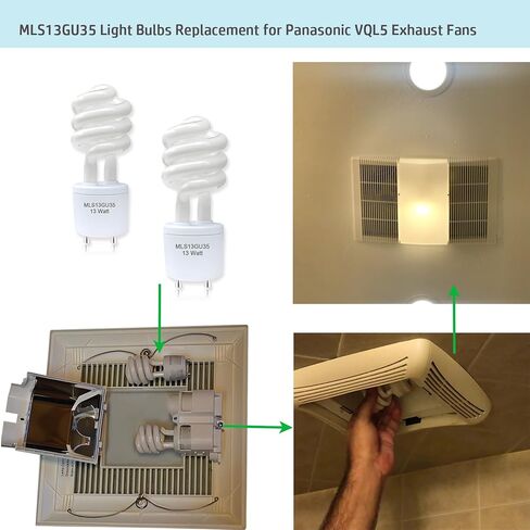 2pack 13Watts MLS13 GU35 3500K Soft White Spiral Light Bulb Replacement for Panasonic VQL5 Bathroom Exhaust Vent Fan,Compatible Maxlite mls13guww in Saudi Arabia