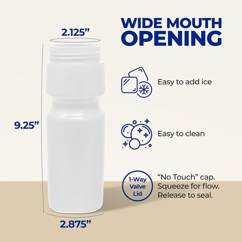 Rolling Sands USA Made 24 oz Sports Squeeze Water Bottles, 3 Pack, BPA-Free, Easy Drink One Way Flow Valve, Fits Most Bike Cages, Dishwasher Safe, Durable, Reusable and Lightweight, Clear Frost in Kuwait