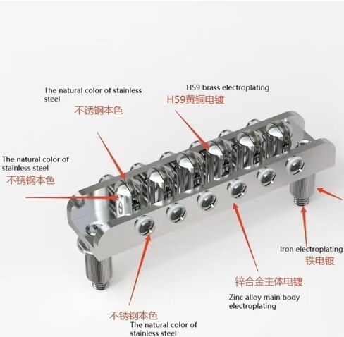 Guyker Guitar Roller Bridge String Spacing 10.5mm, Mosrite Style Bridge with Studs for 6 String Les Paul LP Electric Guitar (GM018, Chrome) in Saudi Arabia