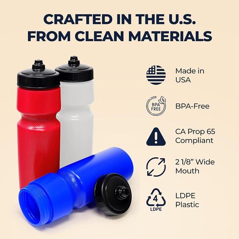 Rolling Sands USA Made 24 oz Sports Squeeze Water Bottles, 3 Pack, BPA-Free, Easy Drink One Way Flow Valve, Fits Most Bike Cages, Dishwasher Safe, Durable, Reusable and Lightweight, Clear Frost in Kuwait