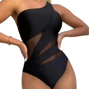 Women Mesh One Piece Swimsuit - Tummy Control One Shoulder Bathing Suit Cut Out Swimwear 2025 in Saudi Arabia