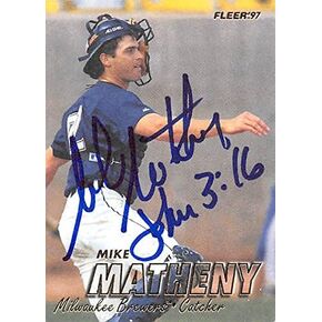 189510 Milwaukee Brewers Ft 1997 Fleer No. 133 Mike Matheny Autographed Baseball Card in Kuwait