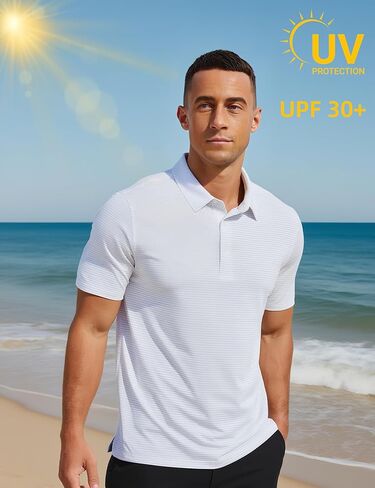 Magcomsen Men's Polo قمصان قصيرة الأكمام مخططة غولف Polos جاف FIT قميص collared قميص أبيض ل in Kuwait