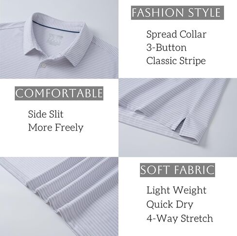 Magcomsen Men's Polo قمصان قصيرة الأكمام مخططة غولف Polos جاف FIT قميص collared قميص أبيض ل in Kuwait