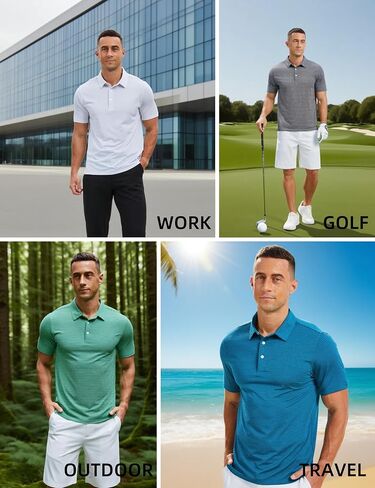 Magcomsen Men's Polo قمصان قصيرة الأكمام مخططة غولف Polos جاف FIT قميص collared قميص أبيض ل in Kuwait
