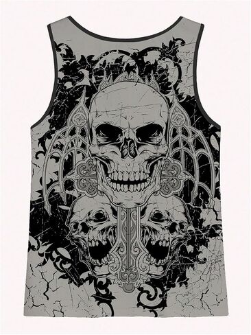 Wdirara Men's Gothic Skull Print Tank Top Ocleveless Crew Neck Tops Tops Workout Tops in Saudi Arabia