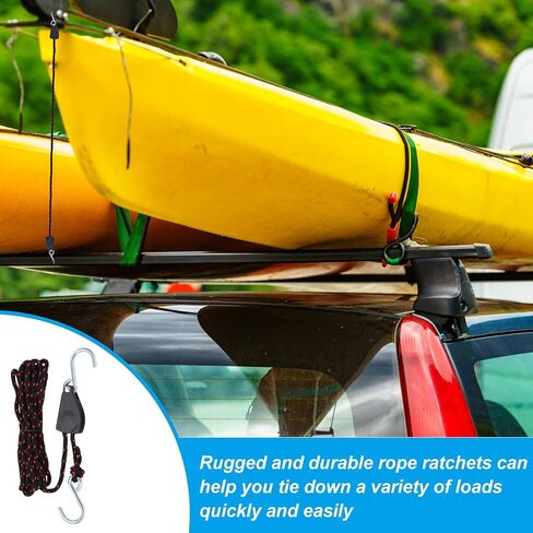 PATIKIL 2 Pcs Kayak Rope Tie Down Straps, 1/4" x 16 ft Heavy Kayak Rope Straps Canoe Bow and Stern Tie Downs Straps Adjustable Rope Hanger Ratchet Kayak Transport Accessories in Saudi Arabia