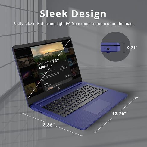 HP 14-Inch HD Display Intel Celeron 4GB RAM 64GB eMMC Win 10 Laptop (Indigo Blue) in Saudi Arabia
