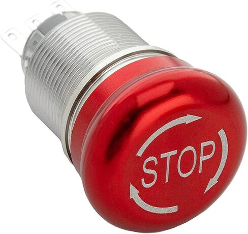 Emergency Stop Button, Aluminum, 1 N/O and 1 N/C - 22mm Waterproof Latching Push Button Switch for Home or Industrial Equipment, Mount Panels in Operating Rooms and Distribution Boxes in Kuwait