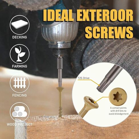 براغي سطح السفينة Wellocks 8 * 1 (200 جم) ، TAN 100 PCS ، مقاومة للصدأ ، ومقاومة للرذاذ الملح ، مطلي بالإيبوكسي ، T25 TORX متضمنة للسياج الخشبي ، التزيين والولايات المتحدة in Kuwait