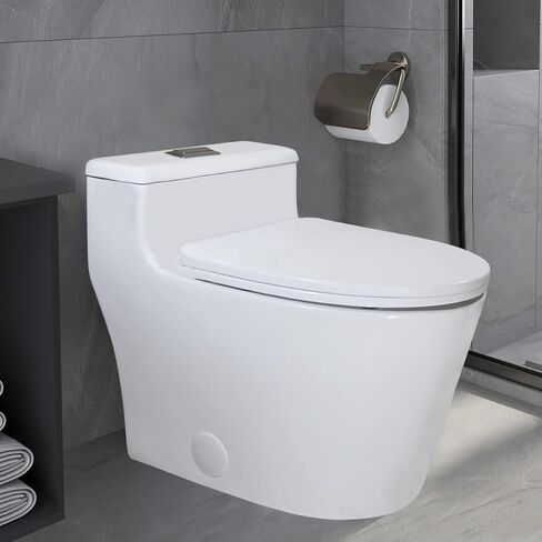 Winzo WZ5081T ممدود من قطعة واحدة مرحاض مزدوج تدفق منخفض المستوى القياسي 12 بوصة ، أبيض in Kuwait