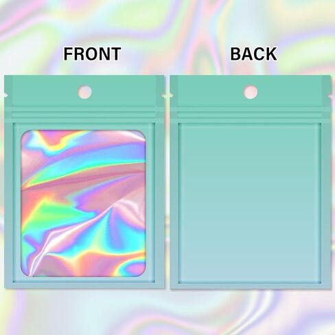 100 Pieces Resealable Packaging Bags With Clear Window - Holographic Gradient Multi-colored Reusable Mylar Zip Pouch - Transparent Sample for Small Business 3.5x4.7 Inch in Kuwait