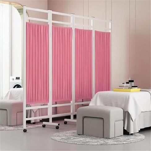 Iron Frame Medical Privacy Screen Pink 4 Panels, Rolling Room Divider with 360° Rotating Universal Wheel, Partition Screen for Spa Lab Cubicle Privacy in Saudi Arabia