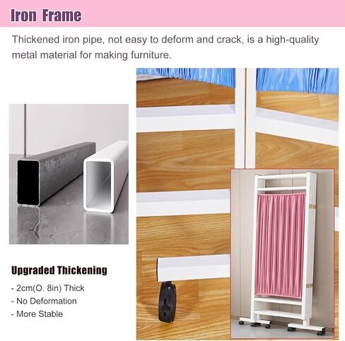 Iron Frame Medical Privacy Screen Pink 4 Panels, Rolling Room Divider with 360° Rotating Universal Wheel, Partition Screen for Spa Lab Cubicle Privacy in Saudi Arabia