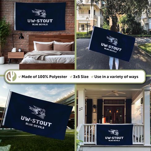 Desert Cactus University of Wisconsin Stout UWS Flag - 3 × 5 أقدام لافتة الشياطين الأزرق ، النسيج المتين الداخلي/الخارجي ، تصميم البوليستر 100 ٪ (النمط 1) in Saudi Arabia