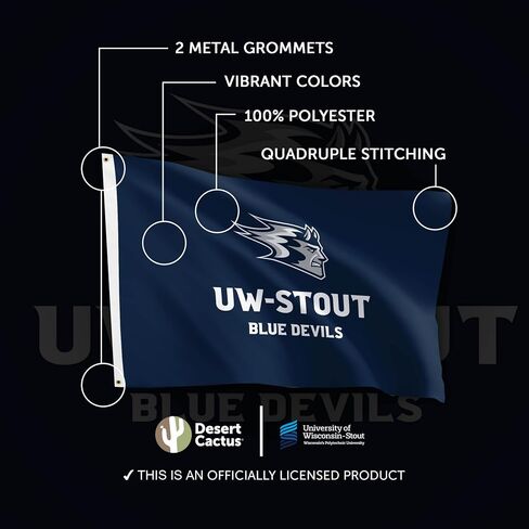 Desert Cactus University of Wisconsin Stout UWS Flag - 3 × 5 أقدام لافتة الشياطين الأزرق ، النسيج المتين الداخلي/الخارجي ، تصميم البوليستر 100 ٪ (النمط 1) in Saudi Arabia