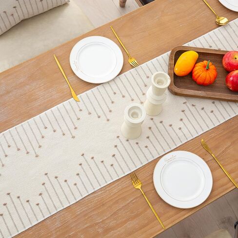 Table Runner 108 Inches Long, Boho Style with Handmade Tassels, 70% Cotton & 30% Linen, Modern Farmhouse Home Decor for Living Room (Beige Taupe, 12x108 Inch) in Saudi Arabia