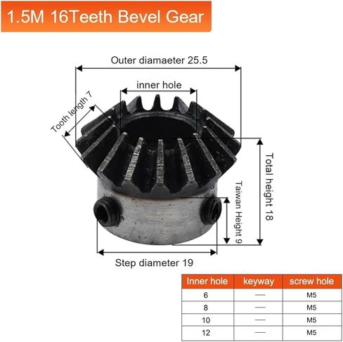 2/4pcs Bevel Gear 1.5M16T Hole Diameter 6/8/10/12mm Precision Conical Gear 90 Degrees 45# Steel Transmission Speed Ratio 1:1(2pcs,1.5M16T 12mm Hole) in Kuwait