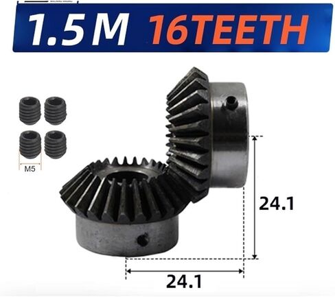 2/4pcs Bevel Gear 1.5M16T Hole Diameter 6/8/10/12mm Precision Conical Gear 90 Degrees 45# Steel Transmission Speed Ratio 1:1(2pcs,1.5M16T 12mm Hole) in Kuwait