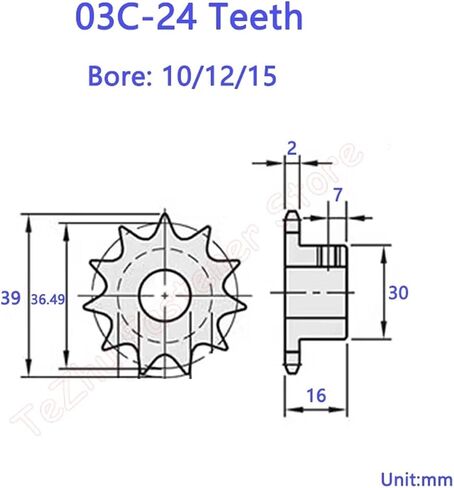 1pc 24 Teeth 03C Industrial Drive Sprocket Wheel 45# Steel Chain Gear 24T Bore 10/12/15mm(12mm) in Saudi Arabia