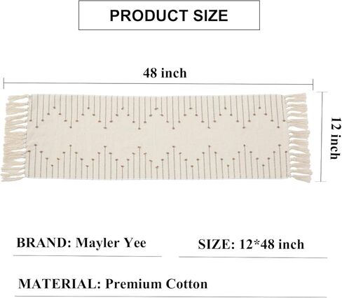 Table Runner 108 Inches Long, Boho Style with Handmade Tassels, 70% Cotton & 30% Linen, Modern Farmhouse Home Decor for Living Room (Beige Taupe, 12x108 Inch) in Saudi Arabia