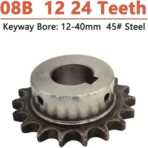 1pc 12 24 Teeth 08B Industrial Drive Sprocket Wheel 45# Steel Chain Gear 12T 24T Keyway Bore 12 14 15 16 17 18 19 20 22 24-40mm(35mm (Keyway 10mm)) in Saudi Arabia