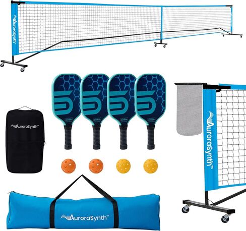 Aurorasynth Portable Pickleball Net مع عجلات ، 22 × 3 أقدام من حجم الكرة المخللة مع جامع الكرة ، 4 كرات المخلل ، 4 مجاذيف للمخلل ، حقيبة حمل للأفناء الخلفية ، الممر ، المرآب in Saudi Arabia