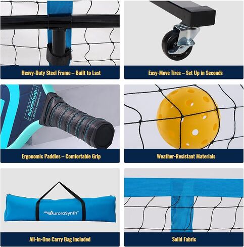 Aurorasynth Portable Pickleball Net مع عجلات ، 22 × 3 أقدام من حجم الكرة المخللة مع جامع الكرة ، 4 كرات المخلل ، 4 مجاذيف للمخلل ، حقيبة حمل للأفناء الخلفية ، الممر ، المرآب in Saudi Arabia