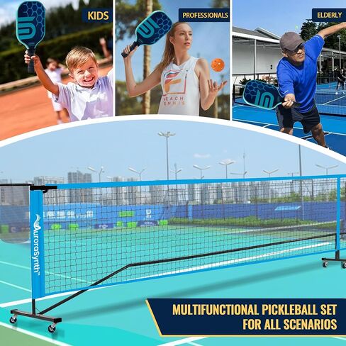 Aurorasynth Portable Pickleball Net مع عجلات ، 22 × 3 أقدام من حجم الكرة المخللة مع جامع الكرة ، 4 كرات المخلل ، 4 مجاذيف للمخلل ، حقيبة حمل للأفناء الخلفية ، الممر ، المرآب in Saudi Arabia