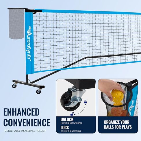 Aurorasynth Portable Pickleball Net مع عجلات ، 22 × 3 أقدام من حجم الكرة المخللة مع جامع الكرة ، 4 كرات المخلل ، 4 مجاذيف للمخلل ، حقيبة حمل للأفناء الخلفية ، الممر ، المرآب in Saudi Arabia