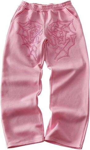 Men's Y2k Spiderweb Graphic Baggy Sweatpants Elastic Waist Wide Leg Active Track Pants Streetwear in Saudi Arabia