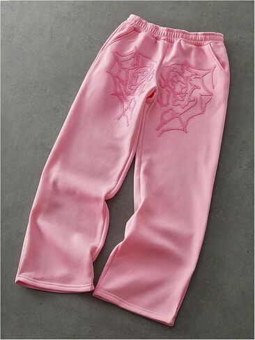 Men's Y2k Spiderweb Graphic Baggy Sweatpants Elastic Waist Wide Leg Active Track Pants Streetwear in Saudi Arabia