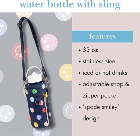 Kate Spade New York زجاجة مياه كبيرة معزولة من الفولاذ المقاوم للصدأ مع حامل ، زجاجة مياه معدنية 33 أونصة ، حبال ، تومول سفر مزدوج مع غطاء ، سبيد سمايلي in Saudi Arabia