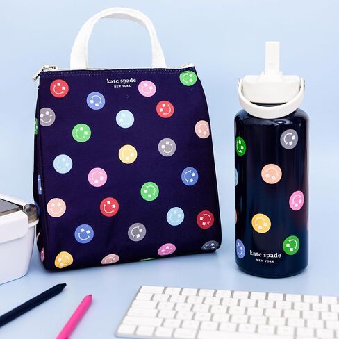 Kate Spade New York زجاجة مياه كبيرة معزولة من الفولاذ المقاوم للصدأ مع حامل ، زجاجة مياه معدنية 33 أونصة ، حبال ، تومول سفر مزدوج مع غطاء ، سبيد سمايلي in Saudi Arabia