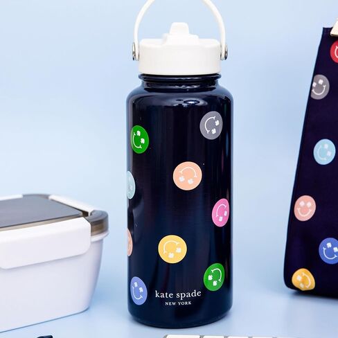 Kate Spade New York زجاجة مياه كبيرة معزولة من الفولاذ المقاوم للصدأ مع حامل ، زجاجة مياه معدنية 33 أونصة ، حبال ، تومول سفر مزدوج مع غطاء ، سبيد سمايلي in Saudi Arabia