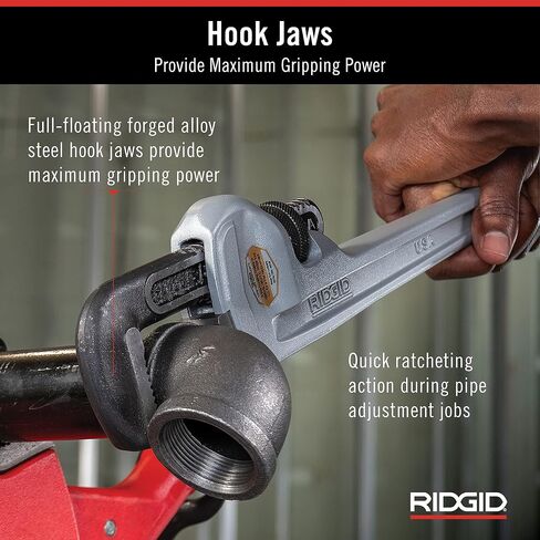 RIDGID 31095 Model 814 Aluminum Straight 14" Plumbing Pipe Wrench, Silver, Made in the USA in Saudi Arabia