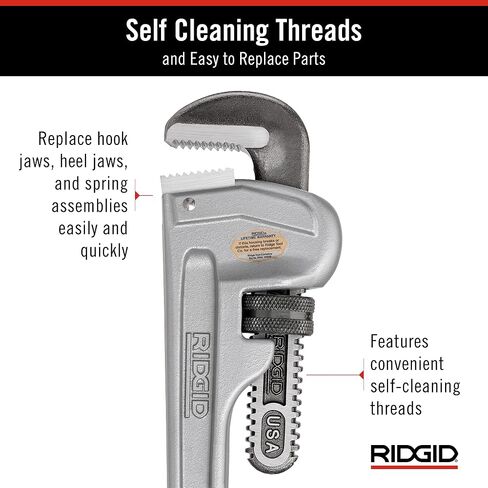 RIDGID 31095 Model 814 Aluminum Straight 14" Plumbing Pipe Wrench, Silver, Made in the USA in Saudi Arabia