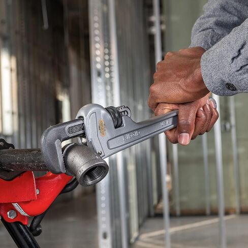 RIDGID 31095 Model 814 Aluminum Straight 14" Plumbing Pipe Wrench, Silver, Made in the USA in Saudi Arabia
