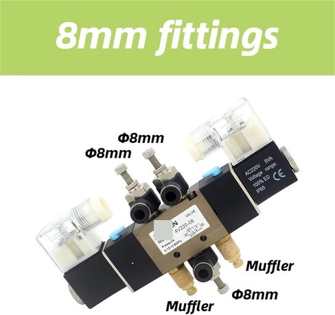 4V220-08 Air Pneumatic Solenoid Valve 5 way 2 Position Aluminum Alloy Internal DC12V DC24V AC110V AC220V(PC 10mm fittings) in Kuwait