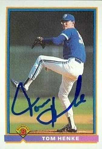 Autograph Warehouse 103154 Tom Henke Autographed Baseball Card Toronto Blue Jays 1991 Bowman No. 16 in Saudi Arabia