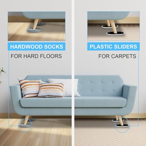 New Upgrade Furniture Sliders, Multi-Surface 3-in-1 Furniture Movers Sliders, Heavy Moving Pads with 8PCS 4.3" Carpet Sliders+4PCS Hard Floor Socks+1 Lifter, Protect Floor and Easily Move Furniture in Kuwait