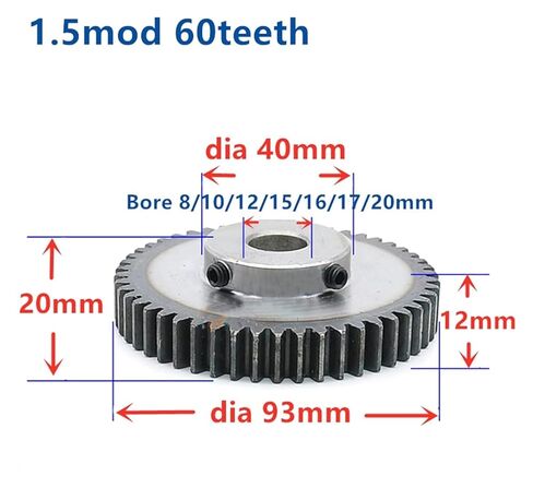 ترس التروس ، 1pcs 1.5m ترس الحافز 1.5 الوحدة 45 ناقل حركة رف الترس CNC الصلب (ام 15 مم) in Kuwait