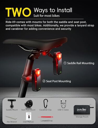 Ride-X9 Smart Bike Radar Tail Lights ، Pioneering-Level 120 ° الكشف عن المركبات ، تنبيه أمان الدراجات ، IP67 مقاوم للماء ، شحنة من النوع C ، عرض تطبيق الدعم ، ومعظم الكمبيوتر المتوافقة in Kuwait