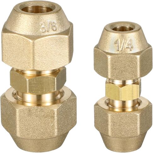 2 Pcs Copper Pipe Extension Joint Connectors, 1/4" and 3/8" HVAC Pipe Coupling Adapters with Flare Nuts Air Conditioning Pipes Connectors Free Welding flare fittings for Butt Copper Tube in Kuwait