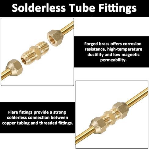 2 Pcs Copper Pipe Extension Joint Connectors, 1/4" and 3/8" HVAC Pipe Coupling Adapters with Flare Nuts Air Conditioning Pipes Connectors Free Welding flare fittings for Butt Copper Tube in Kuwait