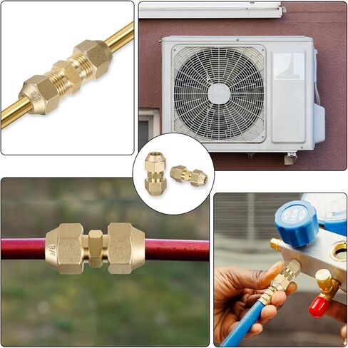 2 Pcs Copper Pipe Extension Joint Connectors, 1/4" and 3/8" HVAC Pipe Coupling Adapters with Flare Nuts Air Conditioning Pipes Connectors Free Welding flare fittings for Butt Copper Tube in Kuwait