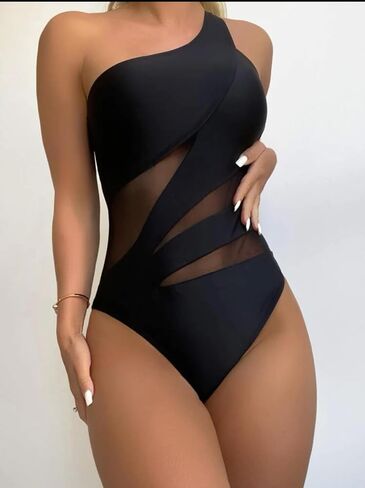 Women Mesh One Piece Swimsuit - Tummy Control One Shoulder Bathing Suit Cut Out Swimwear 2025 in Saudi Arabia