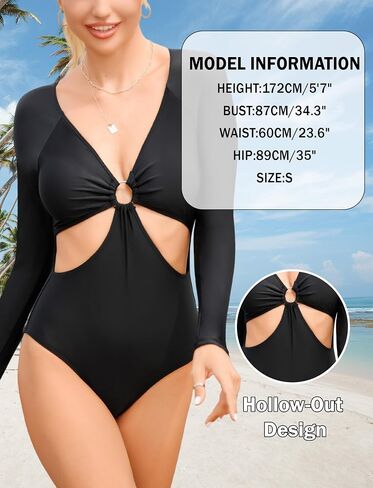 SEAUR Women's Long Sleeve One Piece Rash Guard Swimsuit Cutout Modest Surfing Suit UPF 50+ Bathing Suit in Saudi Arabia